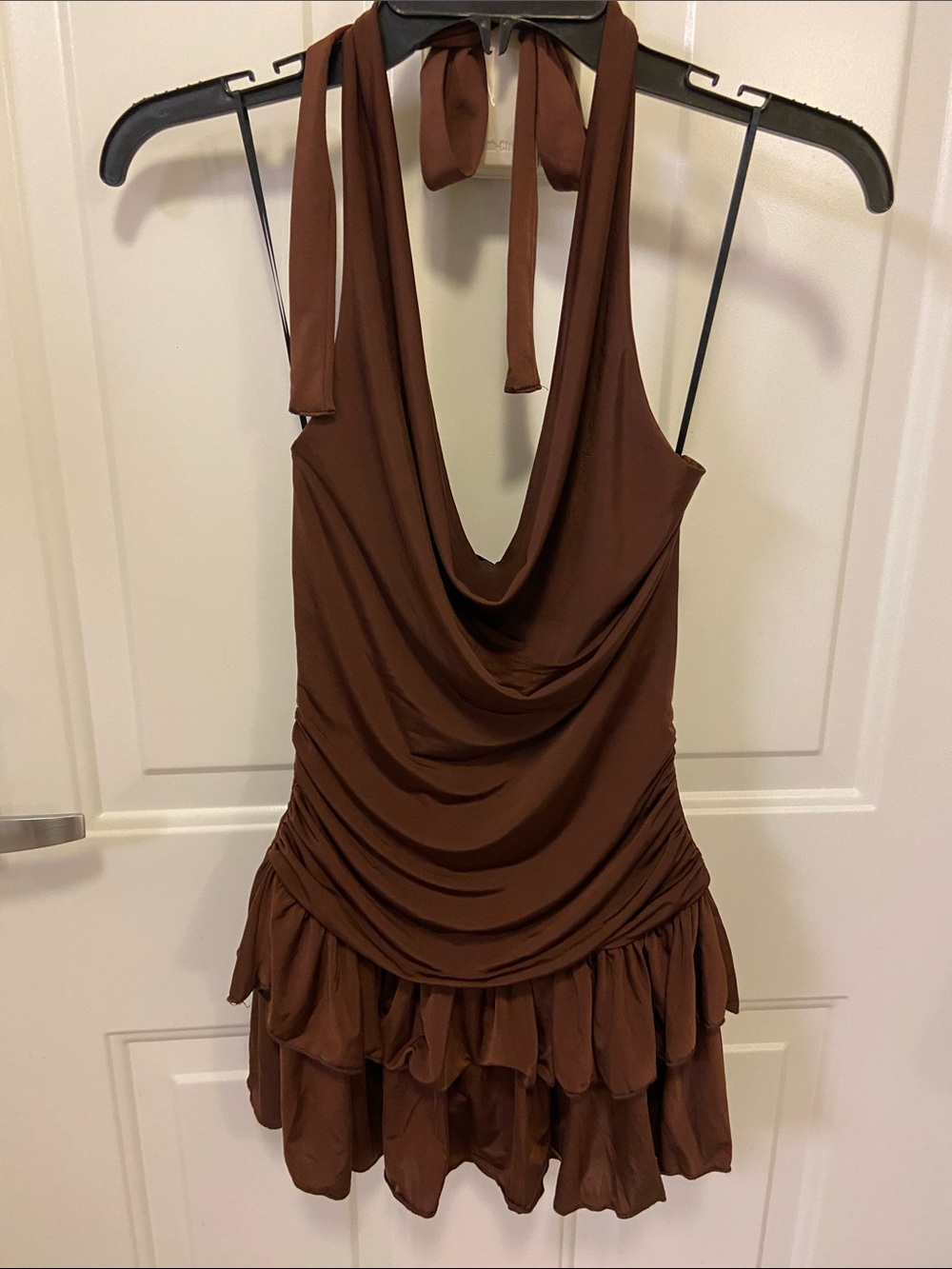 🤎Brown Halter Ruffle Mini Dress with/ Attached Shorts🤎